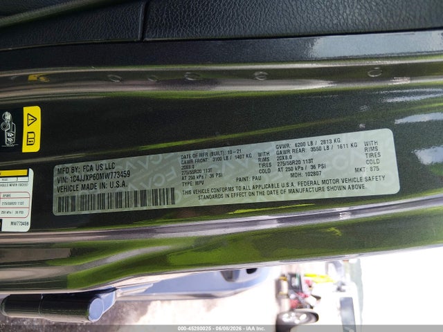 2021 Jeep Wrangler 4xe Unlimited Sahara 4x4 მანქანა იყიდება აუქციონზე, vin: 1C4JJXP60MW773459, აუქციონის ნომერი: 45280025