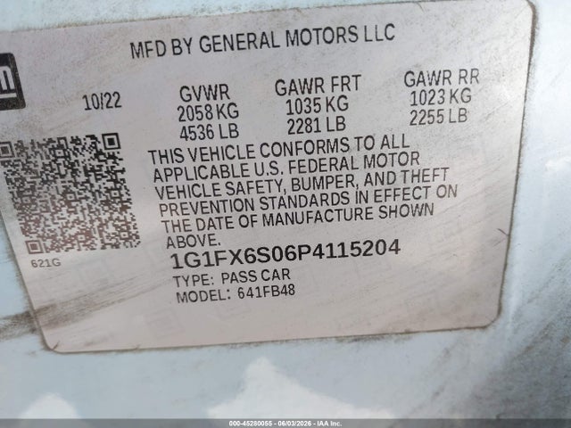 45280055 :رقم المزاد ، 1G1FX6S06P4115204 vin ، 2023 Chevrolet Bolt Ev Fwd 2lt مزاد بيع