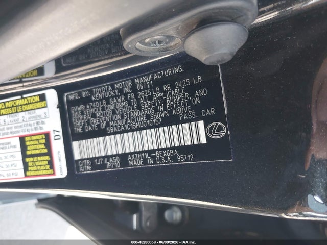Aukcja sprzedaży 2021 Lexus Es 300h, vin: 58ACA1C15MU010157, numer aukcji: 45280059