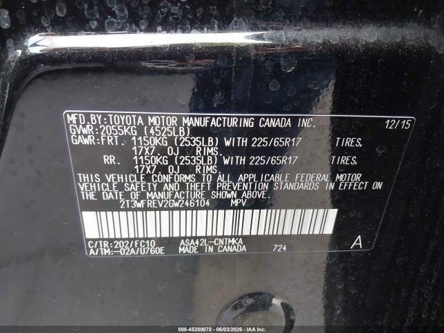 2T3WFREV2GW246104 Toyota Rav4 Xle