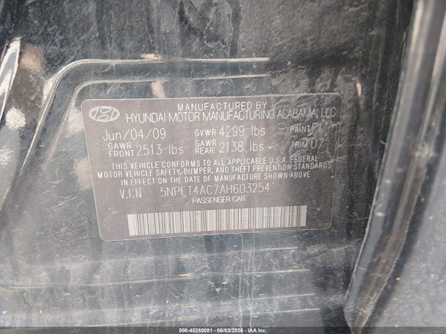 Aukcja sprzedaży 2010 Hyundai Sonata Gls, vin: 5NPET4AC7AH603254, numer aukcji: 45280081