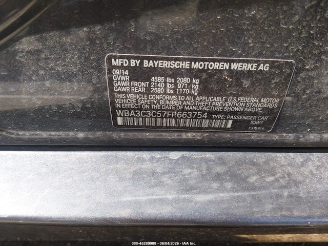 45280088 :رقم المزاد ، WBA3C3C57FP663754 vin ، 2015 Bmw 320i Xdrive مزاد بيع