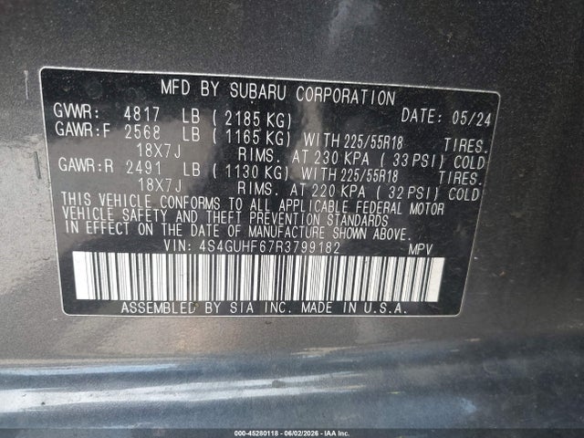 2024 Subaru Crosstrek Sport მანქანა იყიდება აუქციონზე, vin: 4S4GUHF67R3799182, აუქციონის ნომერი: 45280118