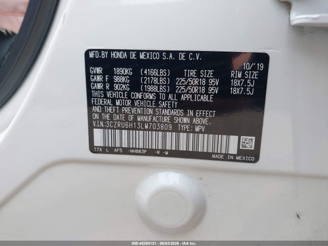 3CZRU6H13LM703809 Honda Hr-v Awd Sport