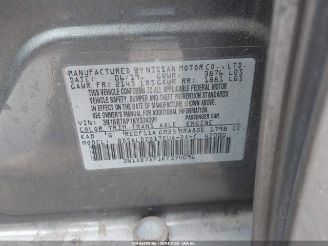 3N1AB7AP1KY374096 Nissan SENTRA SV