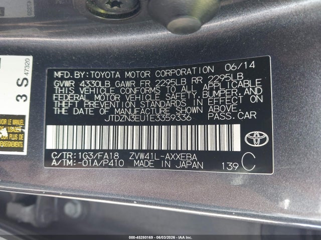 45280169 :رقم المزاد ، JTDZN3EU1E3359336 vin ، 2014 Toyota Prius V Three مزاد بيع
