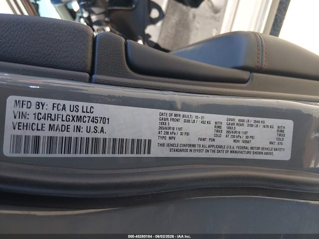 1C4RJFLGXMC745701 Jeep Grand Cherokee Trailhawk 4x4