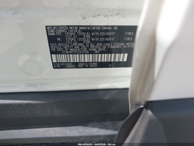 45280207 :رقم المزاد ، 2T3W1RFV7SC312136 vin ، 2025 Toyota Rav4 Xle مزاد بيع