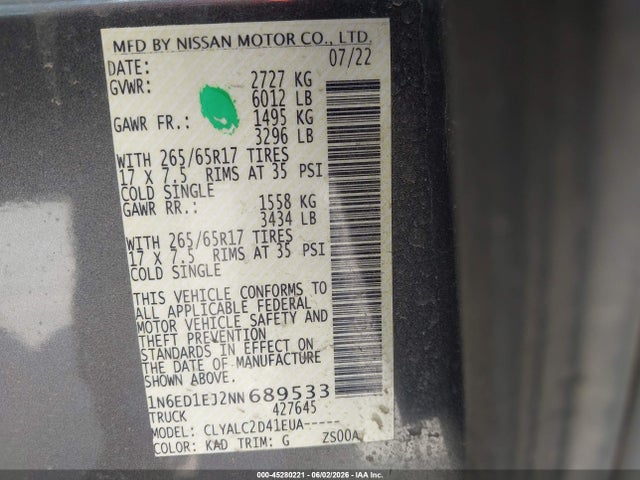Nissan Frontier Sv 4x2 2022 1N6ED1EJ2NN689533 Image 9