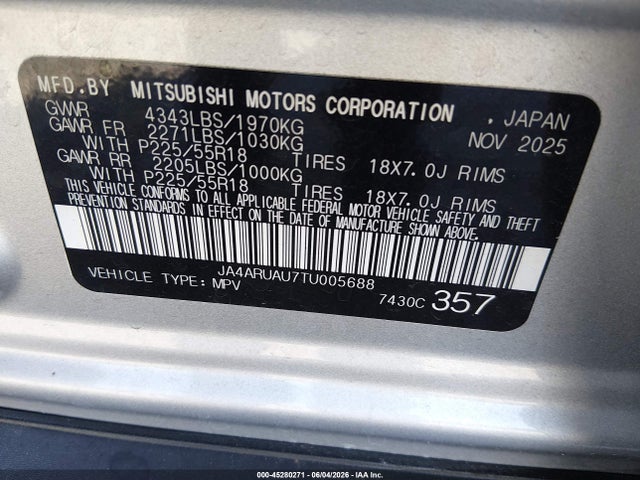 Продаж на аукціоні авто 2026 Mitsubishi Outlander Sport 2.0 Es/2.0 Le/2.0 Ralliart/2.0 S/2.0 Se/2.0 Trail Edition, vin: JA4ARUAU7TU005688, номер лоту: 45280271
