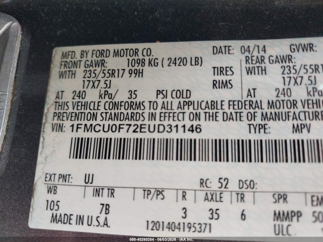 Ford ESCAPE S 2014 1FMCU0F72EUD31146 Image 9