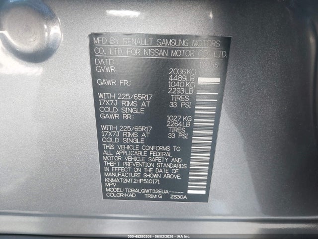 Продажа на аукционе авто 2017 Nissan Rogue Sv, vin: KNMAT2MT2HP510171, номер лота: 45280308