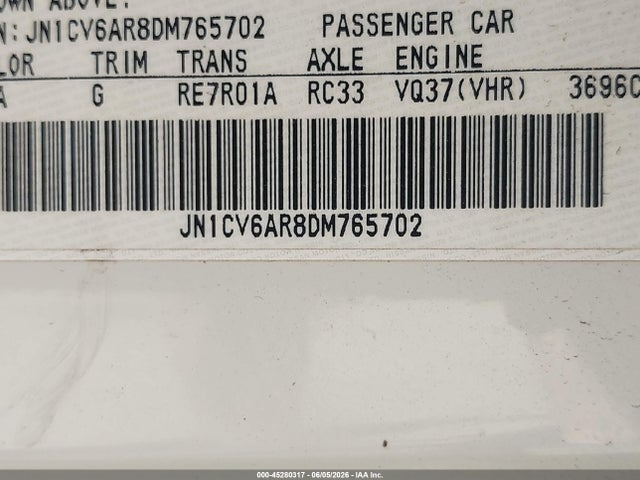 Aukcja sprzedaży 2013 Infiniti G37x, vin: JN1CV6AR8DM765702, numer aukcji: 45280317