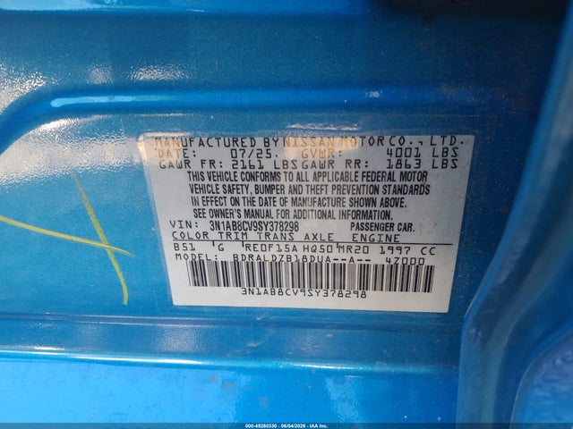 Aukcja sprzedaży 2025 Nissan Sentra Sv, vin: 3N1AB8CV9SY378298, numer aukcji: 45280330