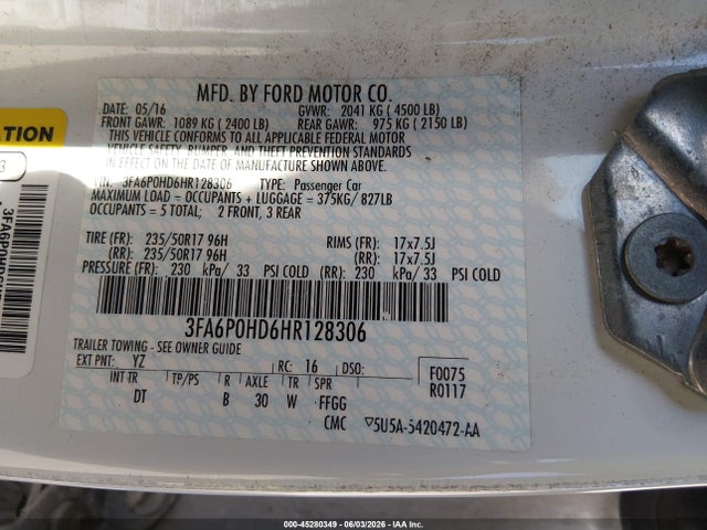 Продаж на аукціоні авто 2017 Ford Fusion Se, vin: 3FA6P0HD6HR128306, номер лоту: 45280349