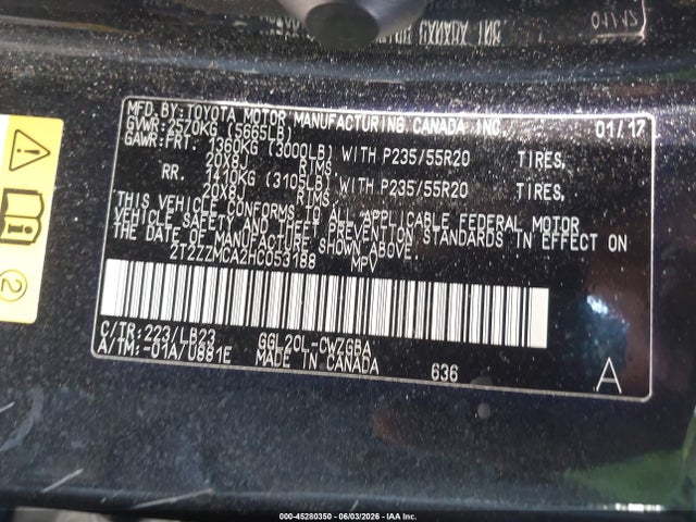 45280350 :رقم المزاد ، 2T2ZZMCA2HC053188 vin ، 2017 Lexus Rx 350 مزاد بيع