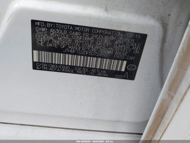 Aukcja sprzedaży 2015 Lexus Is 250, vin: JTHBF1D20F5072450, numer aukcji: 45280353