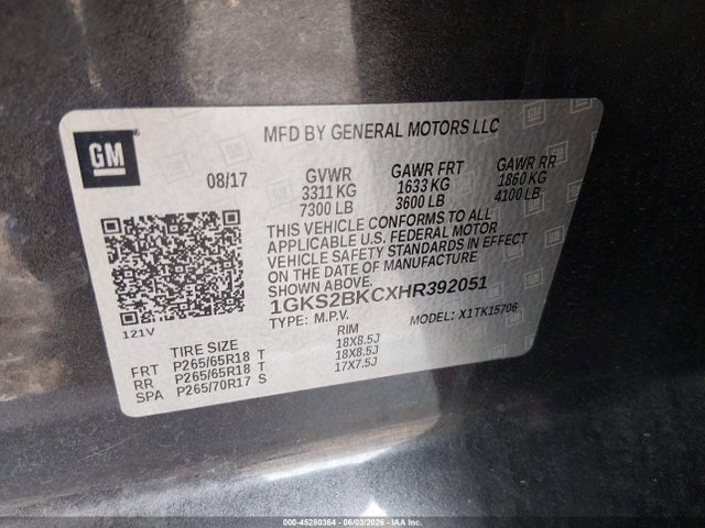 Aukcja sprzedaży 2017 Gmc Yukon Slt, vin: 1GKS2BKCXHR392051, numer aukcji: 45280364