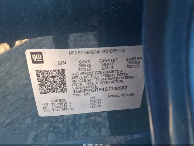 Aukcja sprzedaży 2025 Chevrolet Traverse Fwd Lt, vin: 1GNERGRS4SJ140582, numer aukcji: 45280371