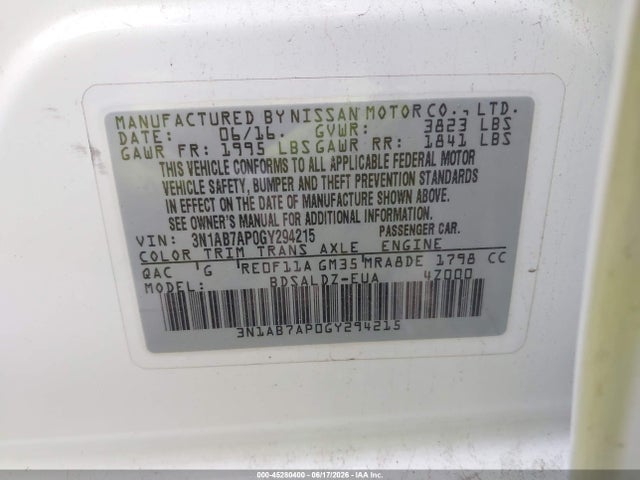 Aukcja sprzedaży 2016 Nissan Sentra Sv, vin: 3N1AB7AP0GY294215, numer aukcji: 45280400