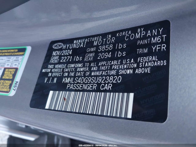 Aukcja sprzedaży 2025 Hyundai Elantra Sel Convenience, vin: KMHLS4DG9SU923820, numer aukcji: 45280410