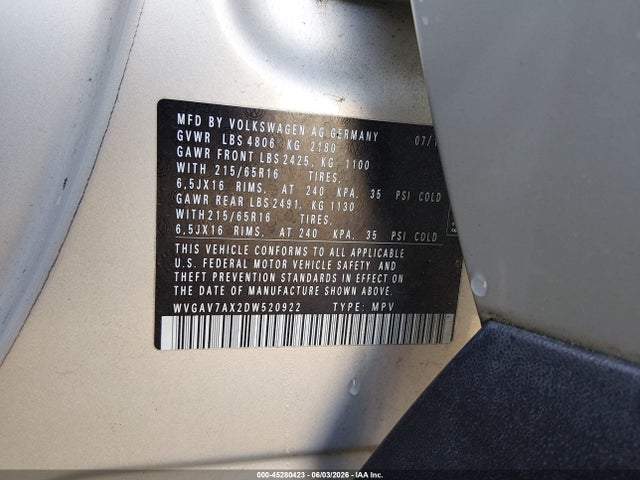 Продажа на аукционе авто 2013 Volkswagen Tiguan S, vin: WVGAV7AX2DW520922, номер лота: 45280423