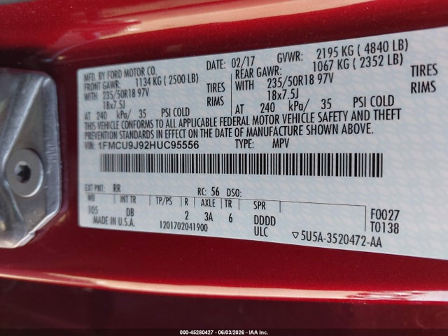 Ford Escape Titanium 2017 1FMCU9J92HUC95556 Image 9