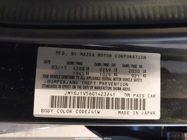 45280430 :رقم المزاد ، JM1GJ1V56G1423241 vin ، 2016 Mazda Mazda6 I Touring مزاد بيع