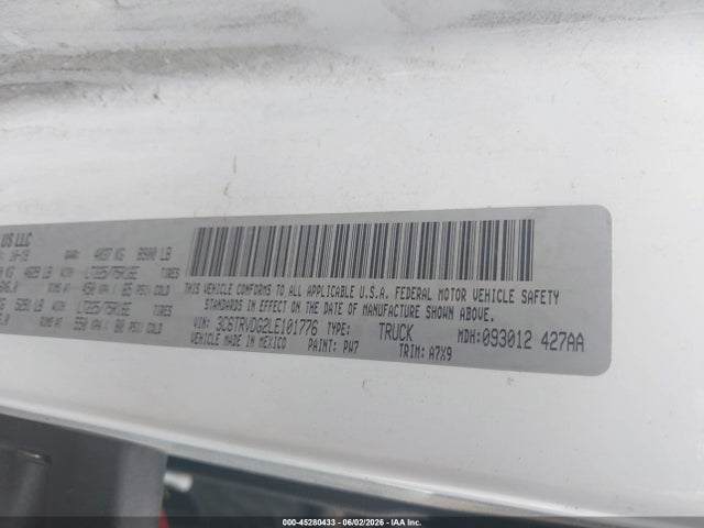45280433 :رقم المزاد ، 3C6TRVDG2LE101776 vin ، 2020 Ram Promaster 2500 High Roof 159 Wb مزاد بيع