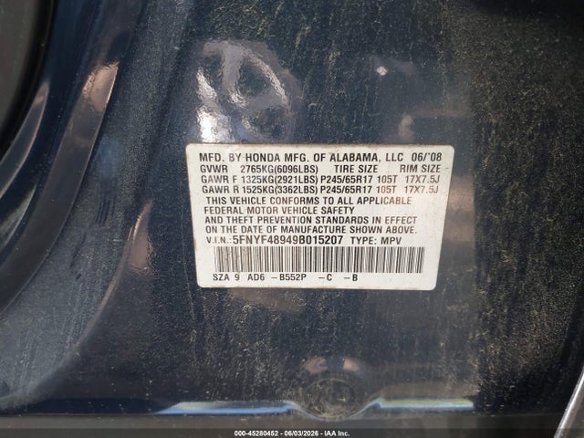 Продаж на аукціоні авто 2009 Honda Pilot Touring, vin: 5FNYF48949B015207, номер лоту: 45280452