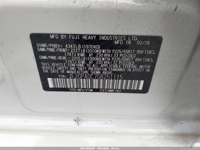 Subaru Crosstrek 2.0i Premium 2016 JF2GPADC7G8251115 Image 9