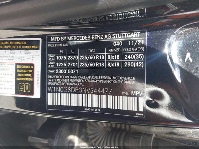 Auction sale of the 2022 Mercedes-benz Glc 300 Suv, vin: W1N0G8DB3NV344477, lot number: 45280462