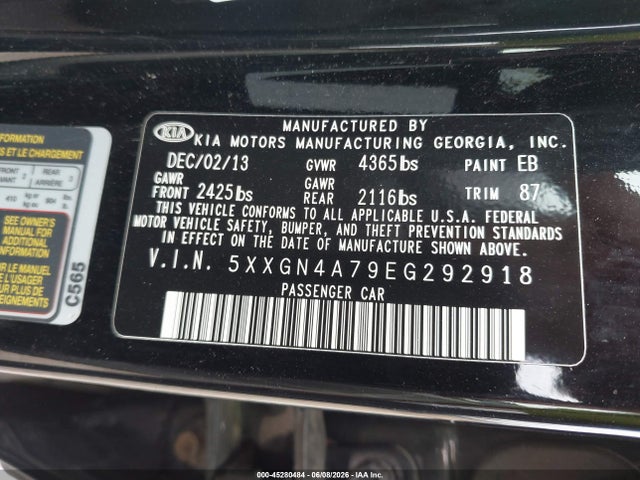 45280484 :رقم المزاد ، 5XXGN4A79EG292918 vin ، 2014 Kia Optima Ex مزاد بيع