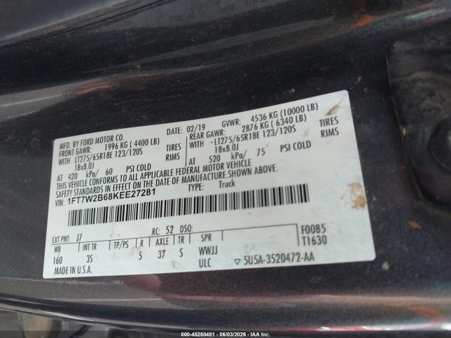Ford F-250 Xlt 2019 1FT7W2B68KEE27281 Image 9