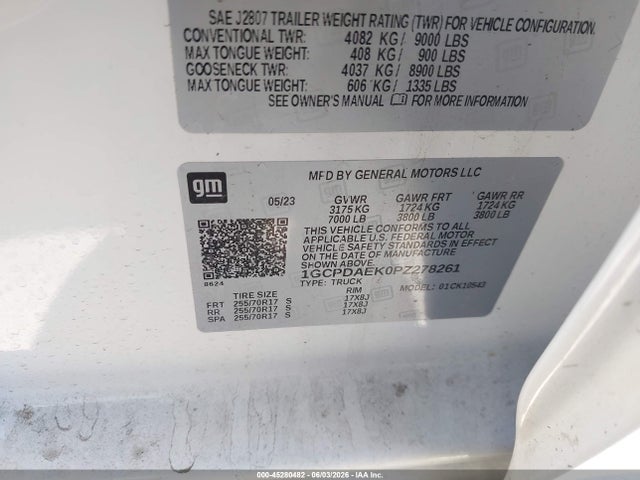 Продаж на аукціоні авто 2023 Chevrolet Silverado 1500 4wd  Short Bed Wt, vin: 1GCPDAEK0PZ278261, номер лоту: 45280482