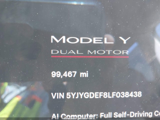Продажа на аукционе авто 2020 Tesla Model Y, vin: 5YJYGDEF8LF038438, номер лота: 45280500