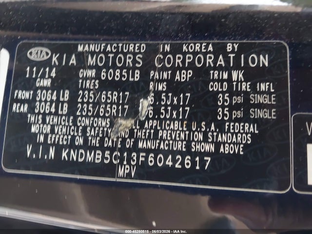 Aukcja sprzedaży 2015 Kia Sedona Lx, vin: KNDMB5C13F6042617, numer aukcji: 45280515