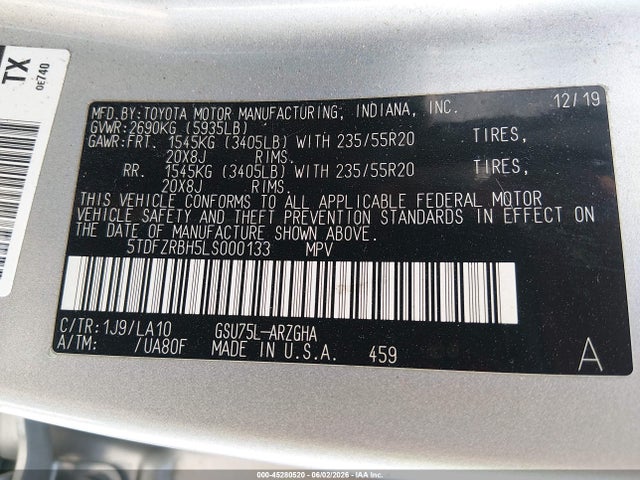 Toyota Highlander Platinum 2020 5TDFZRBH5LS000133 Image 9