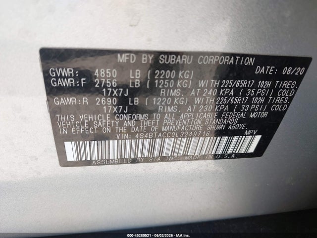 Subaru Outback Premium 2020 4S4BTACC0L3249716 Image 9