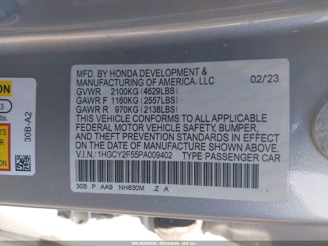 1HGCY2F55PA009402 Honda Accord Hybrid Sport