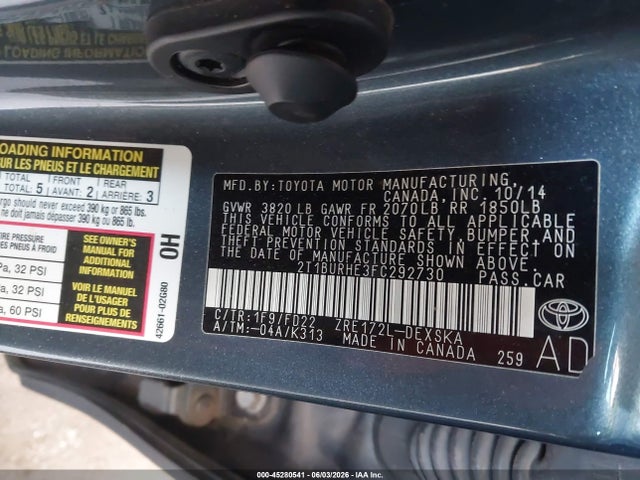 45280541 :رقم المزاد ، 2T1BURHE3FC292730 vin ، 2015 Toyota Corolla S Plus مزاد بيع