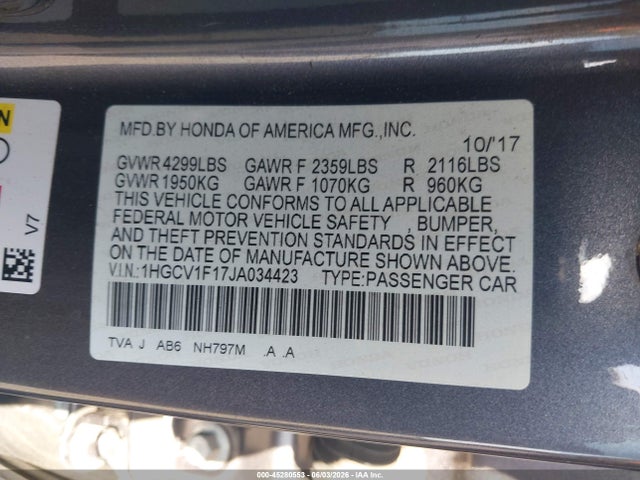 Honda ACCORD LX 2018 1HGCV1F17JA034423 Image 9