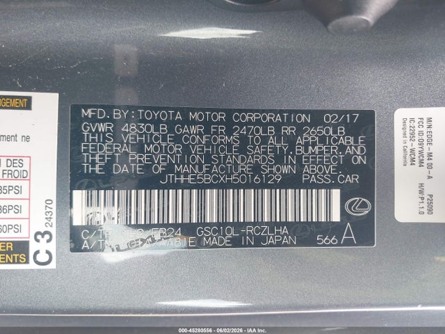 Aukcja sprzedaży 2017 Lexus Rc 350, vin: JTHHE5BCXH5016129, numer aukcji: 45280556