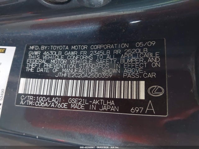 Продаж на аукціоні авто 2010 Lexus Is 350c, vin: JTHFE2C20A2500359, номер лоту: 45280561