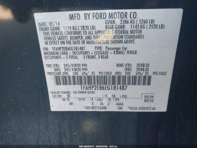Ford TAURUS SEL 2014 1FAHP2E86EG181487 Image 9