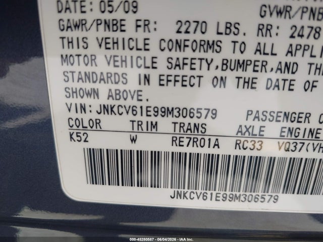 Продажа на аукционе авто 2009 Infiniti G37 Journey, vin: JNKCV61E99M306579, номер лота: 45280587