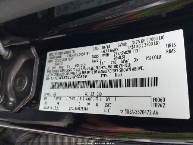 Продаж на аукціоні авто 2018 Ford F-150 Xlt, vin: 1FTEW1E53JKF90859, номер лоту: 45280601