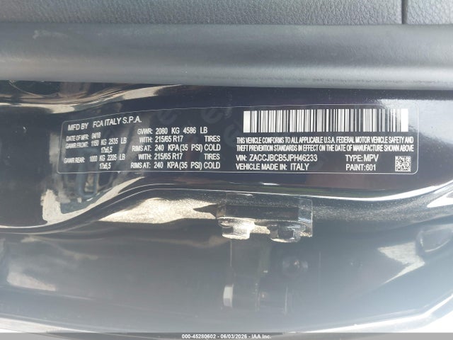 45280602 :رقم المزاد ، ZACCJBCB5JPH46233 vin ، 2018 Jeep Renegade Trailhawk 4x4 مزاد بيع