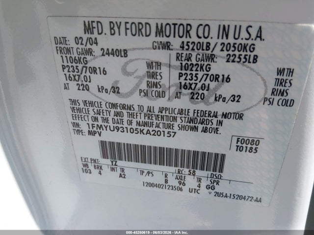 Продажа на аукционе авто 2005 Ford Escape Xlt, vin: 1FMYU93105KA20157, номер лота: 45280619