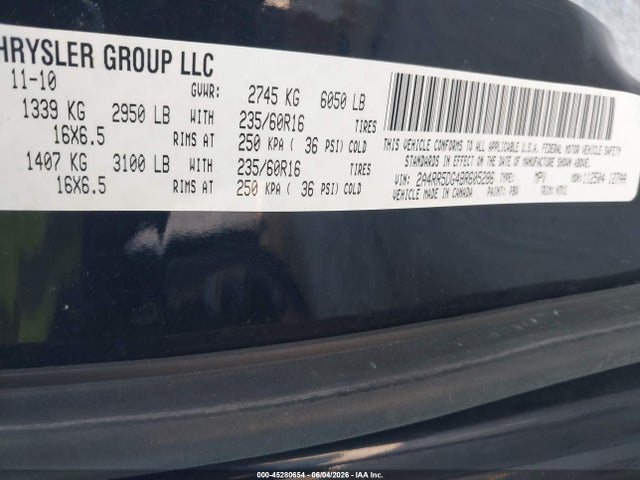 2011 Chrysler Town & Country Touring მანქანა იყიდება აუქციონზე, vin: 2A4RR5DG4BR605286, აუქციონის ნომერი: 45280654
